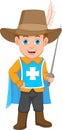 Cartoon boy in musketeer costume and holding sword Royalty Free Stock Photo