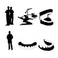 Set of dentist silhouettes and dental practice tools Royalty Free Stock Photo