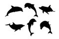 Set of silhouettes of dolphins vector design white isolated
