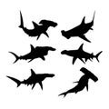Set of silhouettes of hammerhead sharks deep sea Royalty Free Stock Photo