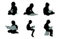 Set of silhouettes of little children reading story books vector design Royalty Free Stock Photo