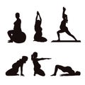 Set of silhouettes of yoga pregnancy vector design