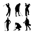 Set of vector professional golf player silhouettes