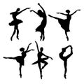Set of very beautiful ballet dancer silhouettes Royalty Free Stock Photo