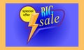 Banner with the inscription big sale. Special offer sign. Advertising illustration. Golden lightning. Design in vector graphics. Royalty Free Stock Photo