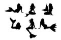 Set of silhouettes of mermaids vector designs