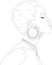 Realistic african woman portrait graphic sketch template. Cartoon vector illustration in black and white