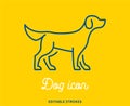 Dog outline icon isolated on yellow background. Minimal animal icon set, cute puppy. Hound symbol with editable stokes for infogra