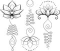 Line art set of lotus and sacred geometry. Unalome symbol.