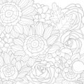 Realistic mix flowers bouquet with roses, small berries and sunflowers sketch template. Royalty Free Stock Photo