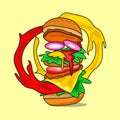 Burger with double beef ketchup and mustard illustration
