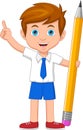 cartoon schoolboy with big pencil