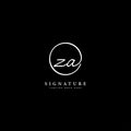 Z, A, ZA Initial letter handwritten and signature vector logo. Business template in round shape line art