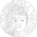 Buddhism religion Buddha god and dragon sketch template.