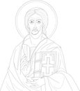 Christian orthodox Jesus Christ portrait graphic sketch template.