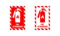 Fire extinguisher signs , Firefighters tools for flame fighting attention colored vector