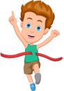 Cartoon boy winning first place in running race competition