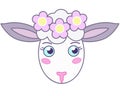 Cute muzzle of a sheep in a wreath - a vector full-color picture