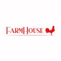 Farm House vector logo with red rooster. Royalty Free Stock Photo