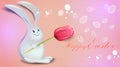 Easter greeting design template with a cute bunny, tulips and a white Easter pattern Royalty Free Stock Photo