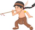 ittle boy in Native American costume with a blowgun