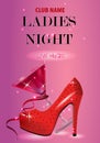 Lady Night invitation with red high heeled shoe and red cocktail