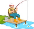 happy man fishing on the lake wooden pier Royalty Free Stock Photo