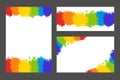 Design template with rainbow painted colorful splashes border on white background