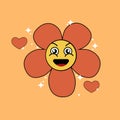 Cute smiling flower in retro 70s style. Vector illustration.