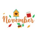 Month November lettering with elements.