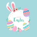 Easter bunny vector background, ears rabbir with eggs