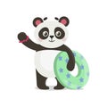 Panda holds an inflatable circle with stars.