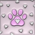 Pink background with hearts with pink paws 3D Royalty Free Stock Photo
