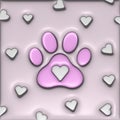 Pink background with hearts with pink paws 3D