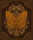 Illustration vector butterfly tribal stylize with vintage engraving ornament