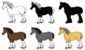 Clydesdale Horse Drawing Vector Clipart - Outline, Silhouette & Color Royalty Free Stock Photo