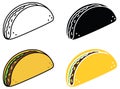 Simple Taco clipart Set - Outline, Silhouette and Color