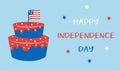 4th of July banner. USA Independence Day theme. Cake and text in colors of the American national flag. Royalty Free Stock Photo