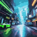 Futuristic 3D Surreal Photorealistic Neon-lit Gaming Scene Illustration
