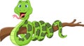 cartoon green snake on the tree Royalty Free Stock Photo