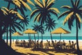 Beach bar, beach cafe, tables, palm trees on the beach