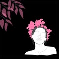 Vector drawing of a girl on with a pink wreath on her head