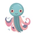 Pattern of cartoon monsters illustration sprite flat style. Happy and funny sea octopus monster swimming and looking . Royalty Free Stock Photo
