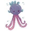 Pattern of cartoon monsters illustration sprite flat style. Happy and funny sea octopus monster swimming and looking . Royalty Free Stock Photo