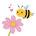 A cute bee is flying over a flower. Vector illustration in a flat style. Royalty Free Stock Photo