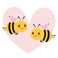 Cute bees and the symbol of the heart sign on a white background vector illustration. Royalty Free Stock Photo