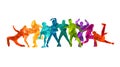 Detailed vector illustration silhouettes of expressive dance people dancing. Jazz funk, hip-hop, house. Dancer. Royalty Free Stock Photo