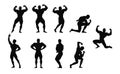 Set bodybuilders vector silhouettes posing men. Muscle man Royalty Free Stock Photo