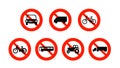 Set of no vehicle. Red prohibited sign. Ban automobile. Prohibition vehicle. Stop car.