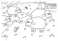 Children coloring book page cute sheep in the garden illustration Royalty Free Stock Photo
